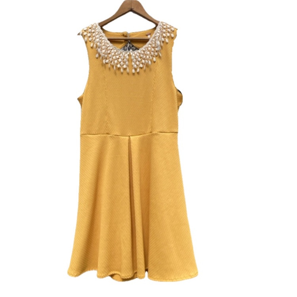 FREE PEOPLE Mustard Yellow Crochet Waffle Dress Size Medium
